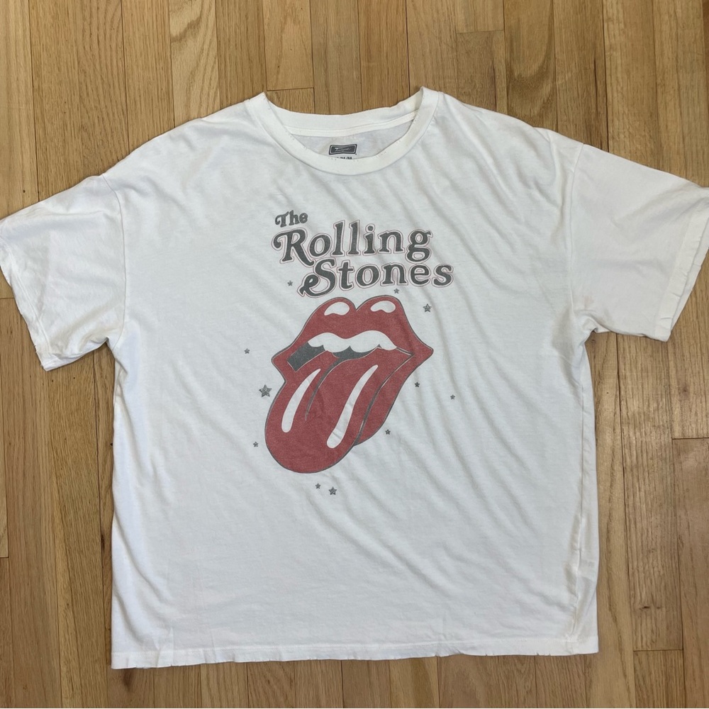 The Rolling Stones Tee Medium Band White Star Rock Music Tour Boxy Loose Grunge